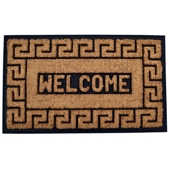 Imports Decor Inc 30" Black and Brown Welcome Greek Key Design Decorative Hand Woven Doormat