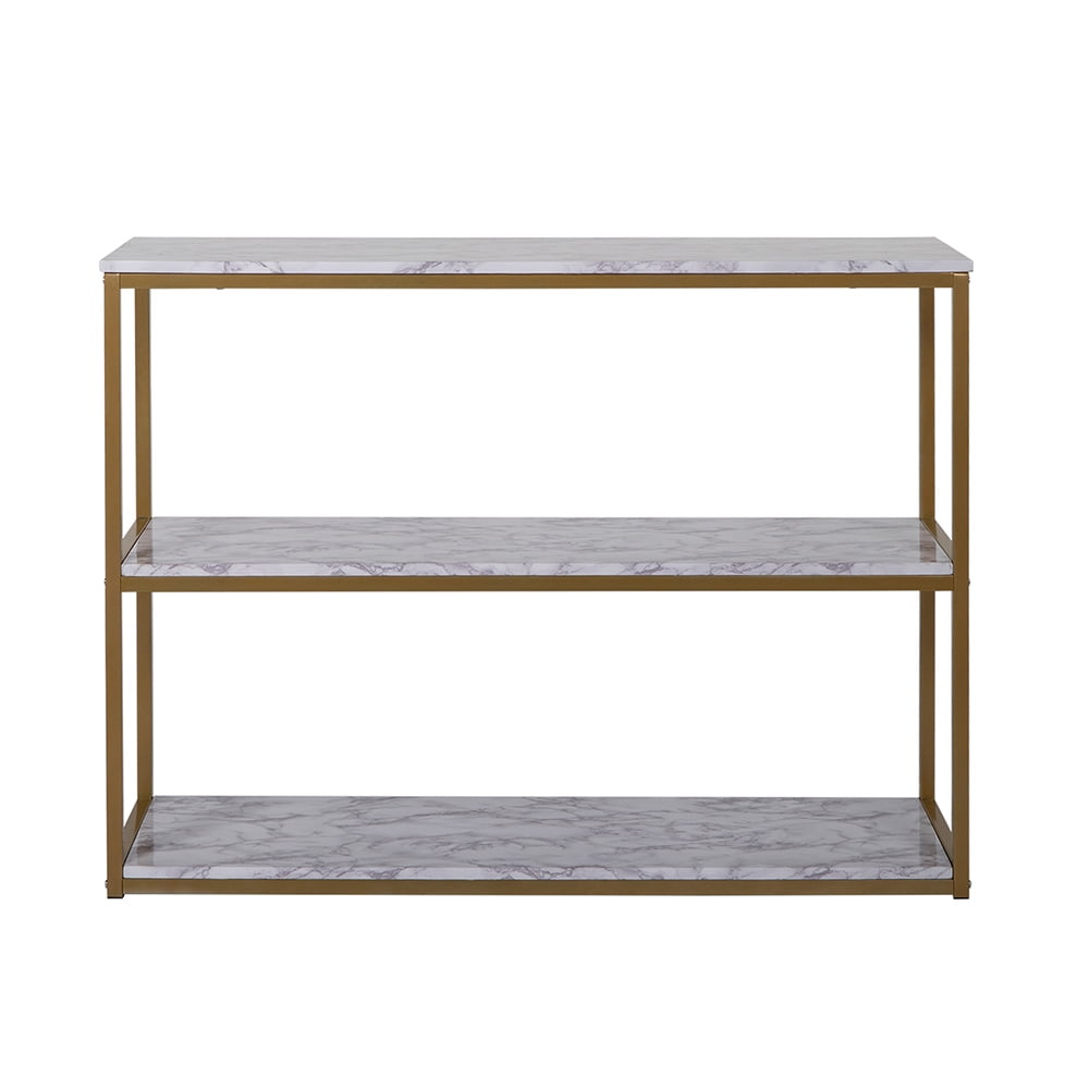 Kepooman 3-Layer Console Table, Gold Frame Veneer Sofa Entrance Table, Home Bookshelf, White Marble Kepooman 3-Layer Console Table, Gold Frame Veneer Sofa Entrance Table, Home Bookshelf, White Marble