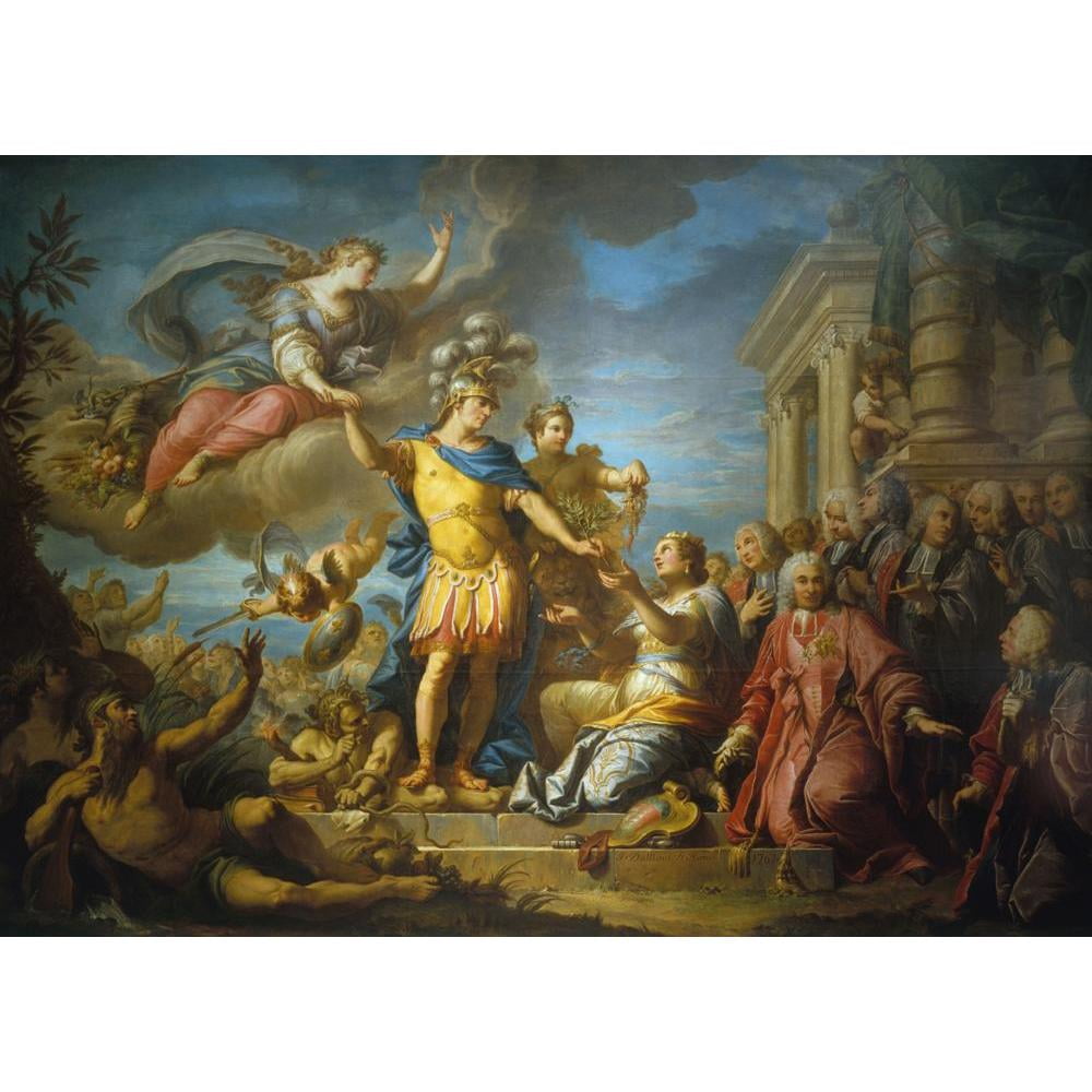 Jacques Dumont 24x18 Black Modern Framed Museum Art Print Titled - Allegory in Honor of the Publication of the Peace of Aix-La-Chapelle, February 13, 1749 (1761)