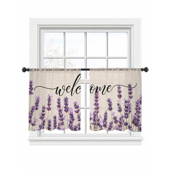 Purple Lavender Sheer Curtains 54 Inch Long 2 Panels, Spring Pastoral Linen Texture Light Filtering Rod Pocket Semi Sheer Curtains, Sheer Voile Drapes for Living Room Bedroom, 52"x54"