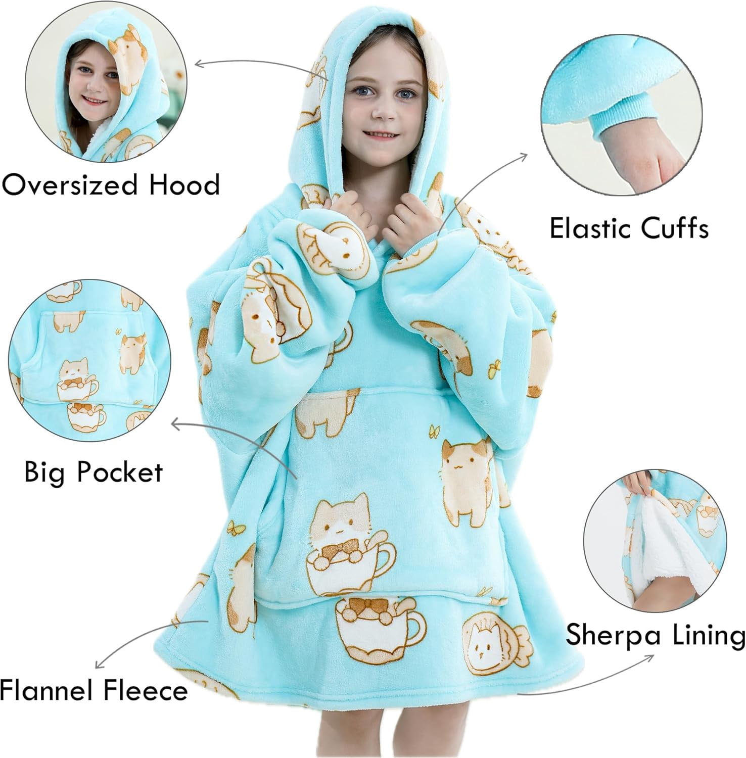 Moderong Wearable Blanket Hoodie Oversize Sherpa Fleece Hooded Blanket for Adults and Kids Snuggie Sweatshirt for Women Men