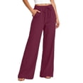thumbnail image 2 of YTCAMLO Womens Cotton Pants Elastic High Waist Casual Palazzo Trousers with Pockets Casual Lightweight Breathable Flowy Wide Leg Pants, 2 of 9