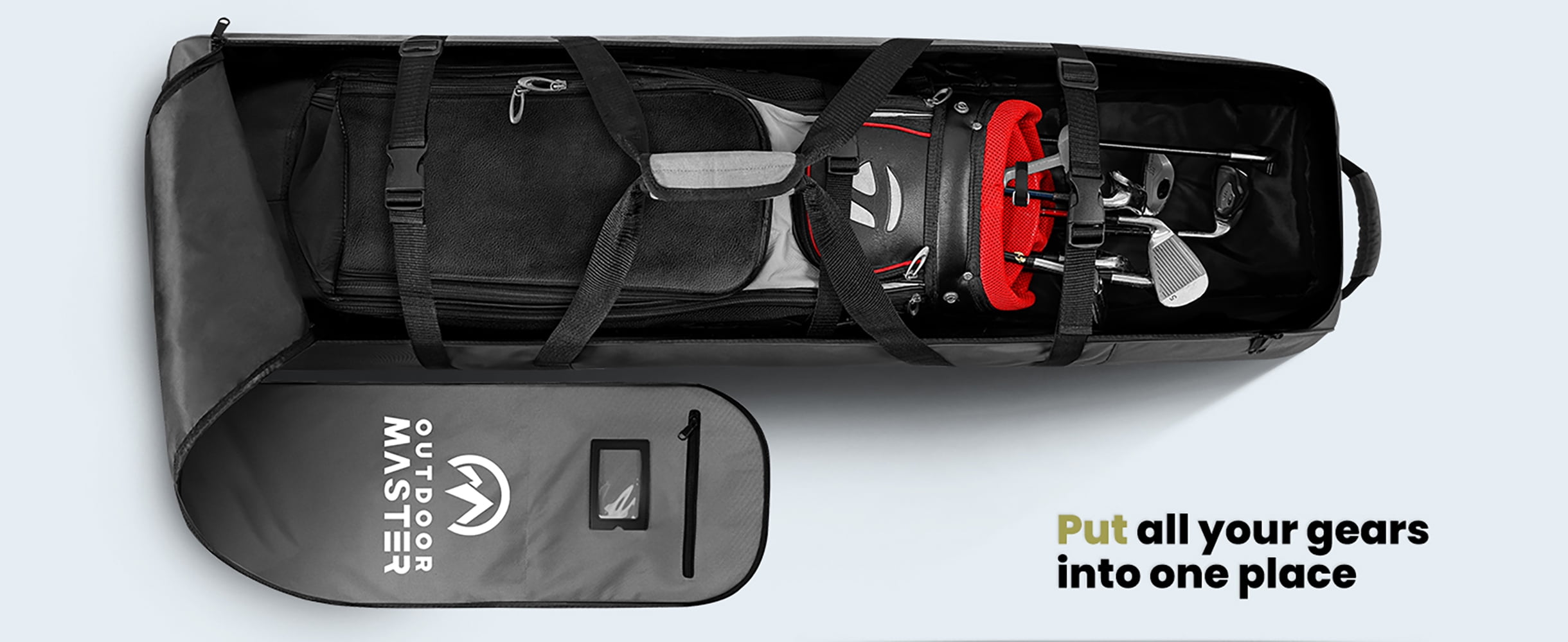 OutdoorMaster Padded Golf Travel Bag with Reinforced Wheels, 900D Heavy Duty Oxford Wear-Resistant and Waterproof Golf Travel Case, Soft-Sided Golf Club Bag