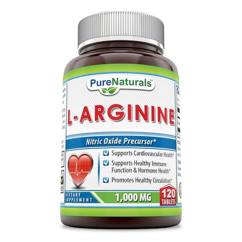 Pure Naturals L-Arginine 1000mg Per Serving 120 Tablets Supplement | Amino Acid Supplement for Women & Men | Non-GMO | Gluten Free