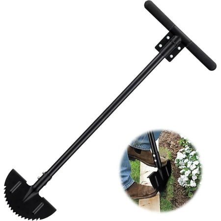 Lawn Edger Tool, Half Moon Edger and Sharp Round Saw Tooth Blade, Wide Footstep, Manual Edger Landscaping Tools for Sidewalk, Border, Garden, Grass, Heavy Duty full Metal Edging Tool 37” Long Handled