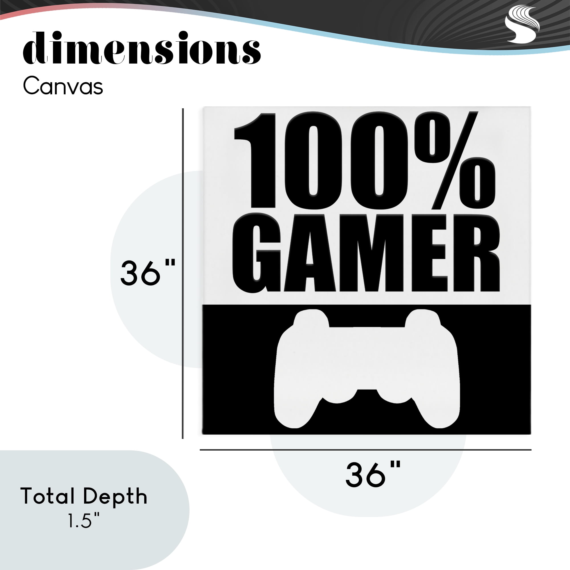 100% Gamer Black & White Canvas Wall Art, design by Kim Allen