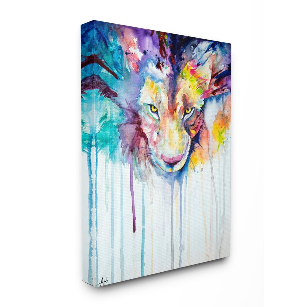 Stupell Industries Cool Colorful Large Cat Lion Portrait Animal Watercolor Painting Canvas Wall Art by Marc Allante