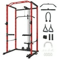 thumbnail image 1 of Power Cage Squat Rack - Heavy-Duty 1600LBS Capacity (Black/Red) - Multi-Functional with LAT Pulldown & Dip Bars - Home Gym Strength Training Equipment, 1 of 7
