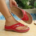 thumbnail image 4 of CYMMPU Women's Decorative Thong Wedge Sandals, Perforated Platform Flip Flops, Open Toe Slip On Summer Beach Walking Slippers Red 43, 4 of 9