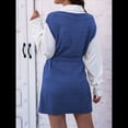 thumbnail image 4 of de Vestido Tipo Chaleco para Mujer, Suéter de Punto, Suéter con Cuello en V y Cintura Anudada Azul XL, 4 of 10