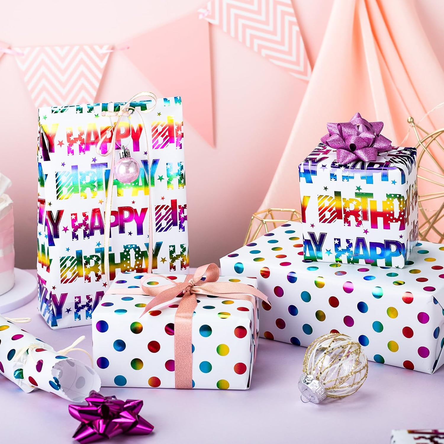 Colorful Polka Dot Wrapping Paper,Gift Wrapping Paper, Rainbow Polka-Dot Gift Wrap for Present Packaing, Boy Girl Birthday, Party, Holiday,Christmas and Celebrations(17 Inch X 16.5 Feet)