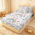 thumbnail image 2 of Erosebridal Boho Rainbow Zipper Twin Comforter Sets with Fitted Sheet and 2 Pillowcases for Girls, HDrawn Heart Print Zipper Bedding Set, White Pink, Polkadot Reversible, 4 Pieces, 2 of 7