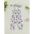 thumbnail image 2 of Suealasg Baby Girl Summer Romper Overalls 6 12 18 24 Months Infant Tie Straps Sleeveless Floral Print Jumpsuit Pants Newborn Girl One Piece Clothes, 2 of 7
