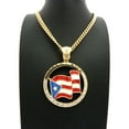 thumbnail image 2 of Puerto Rico Flag Hollow Round Stone Studded Pendant w/ 6mm 24" Cuban Chain Necklace, Gold-Tone, 2 of 4