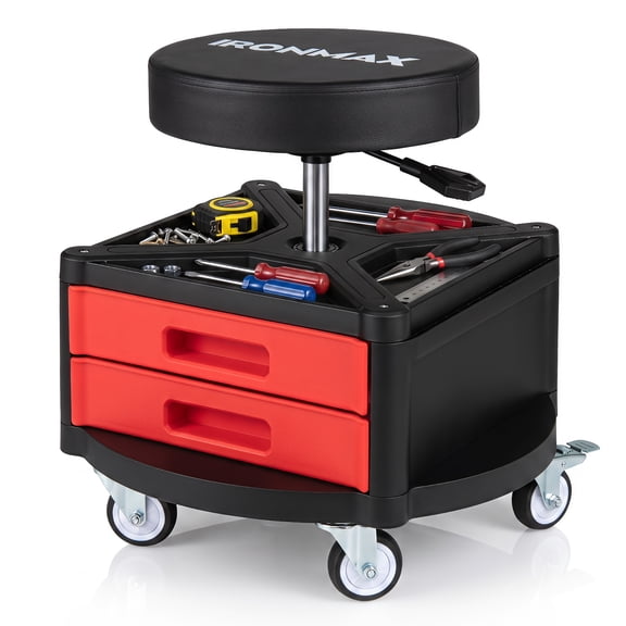 Ironmax Rolling Mechanic Stool with Cushioned Seat Tool Tray 3 Drawers 5 Universal Wheels
