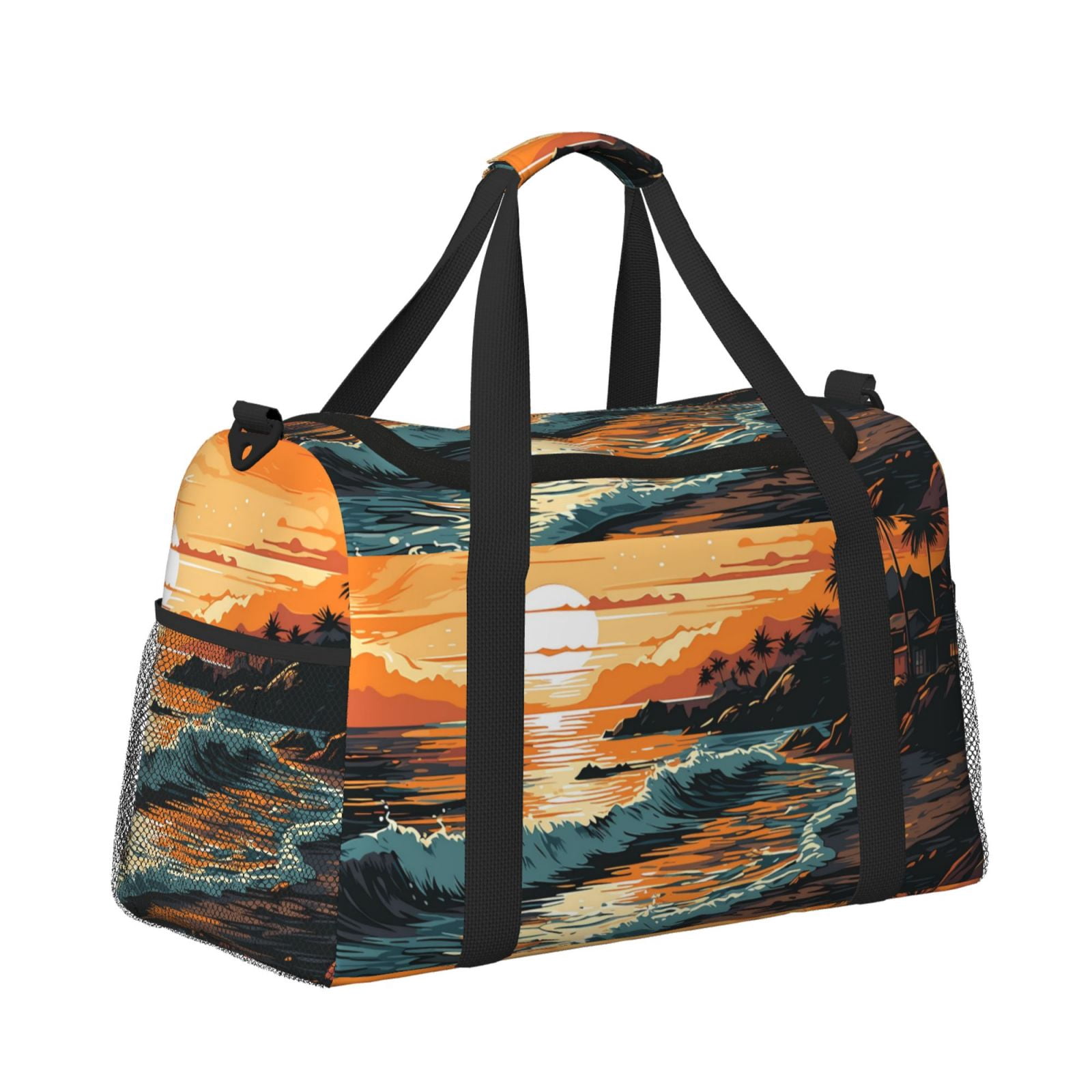 Fuzoiu Serene Ocean Sunset Print Travel Duffle Bag,Carry On Tote Bags,Duffel Bag,Sport Gym Bag, Hospital Bag for Labor and Delivery, Overnight Bag,Luggage Bag