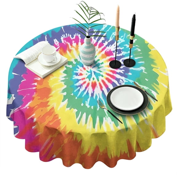 Colorful Tie Dye Pattern Round Tablecloth 60"x60",Wrinkle Wipeable Table Cloth for Kitchen Dining Room Picnic Patio Party