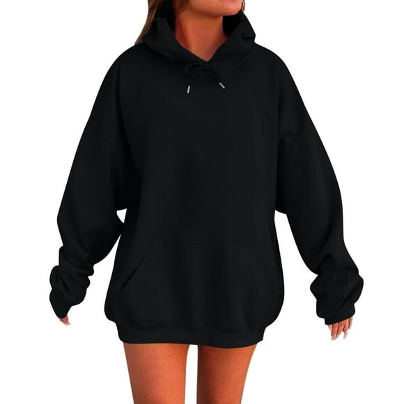 Baberdicy Black Womens Oversized Hoodies Winter Cotton Sweatshirts Pullover 2024 Fashion Tops Trendy Outfits, S