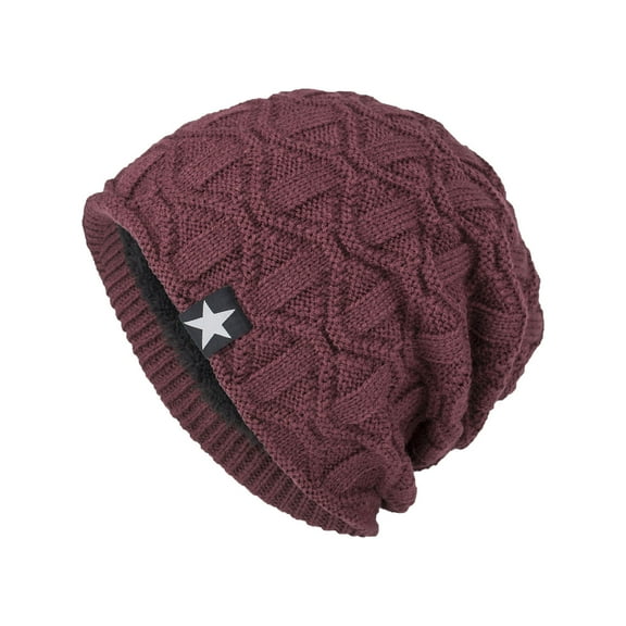 Slouchy Beanie Ladies and Men, Soft Warm Knit Beanie Hat Unisex Star Print Oversized Skully Winter Cap (One Size, Wine 02)