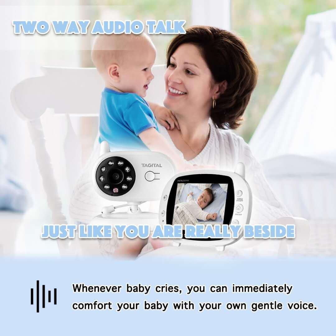 Tagital Baby Monitor with 3.5" LCD Display, Two-Way Audio, Night Vision, Temperature Sensor, Lullabies