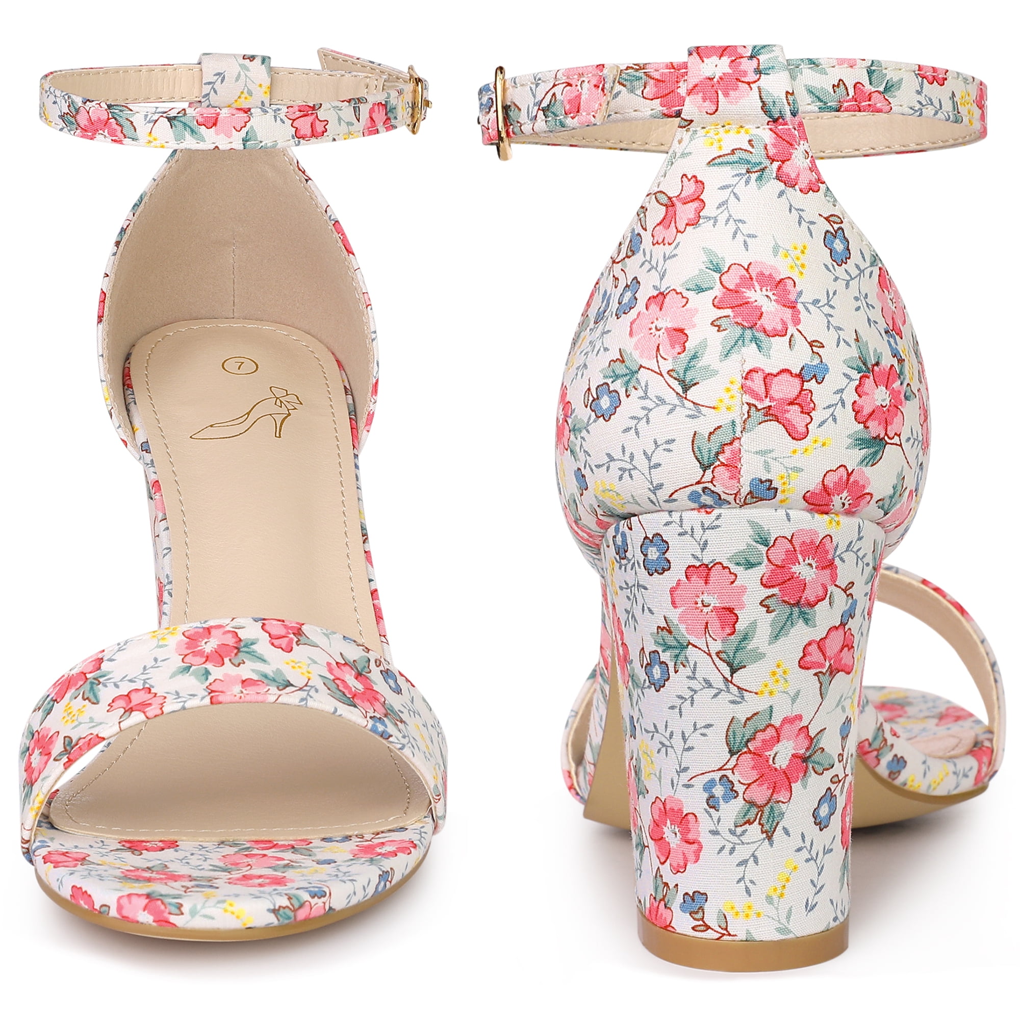 DARING DIVA Women's Floral Open Toe Ankle Strap Chunky Heel Sandals Red Flower 7.5