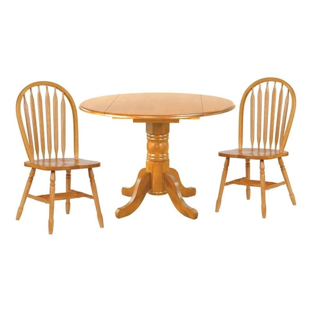 Sunset Trading Ensemble de Salle à Manger Extensible Rond en Bois de 42 Pouces 3 Pcs Oak Selections en Chêne