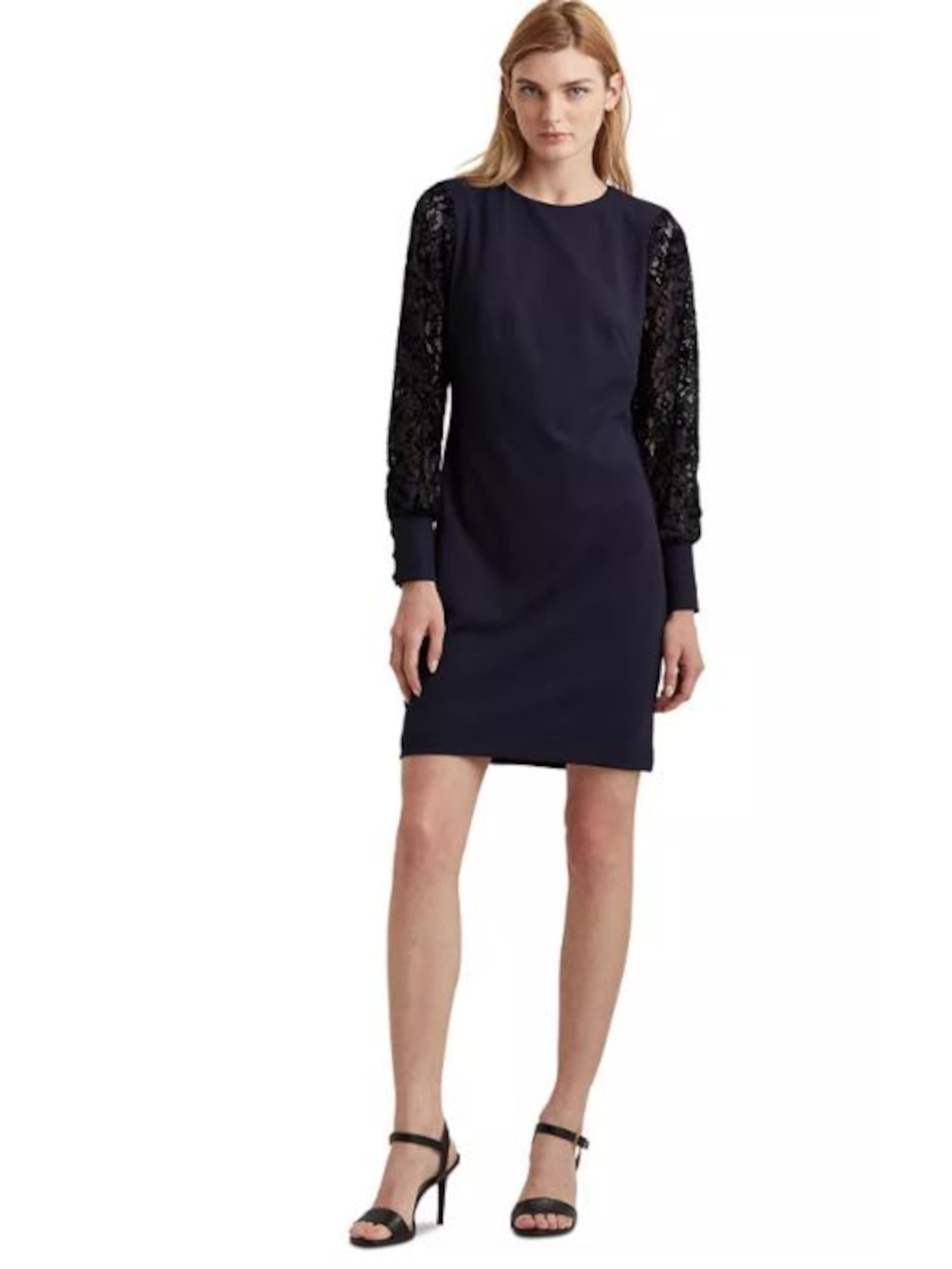 navy blue silk dress with lace Voila Lace Maxi Dress Navy / Black main image 1