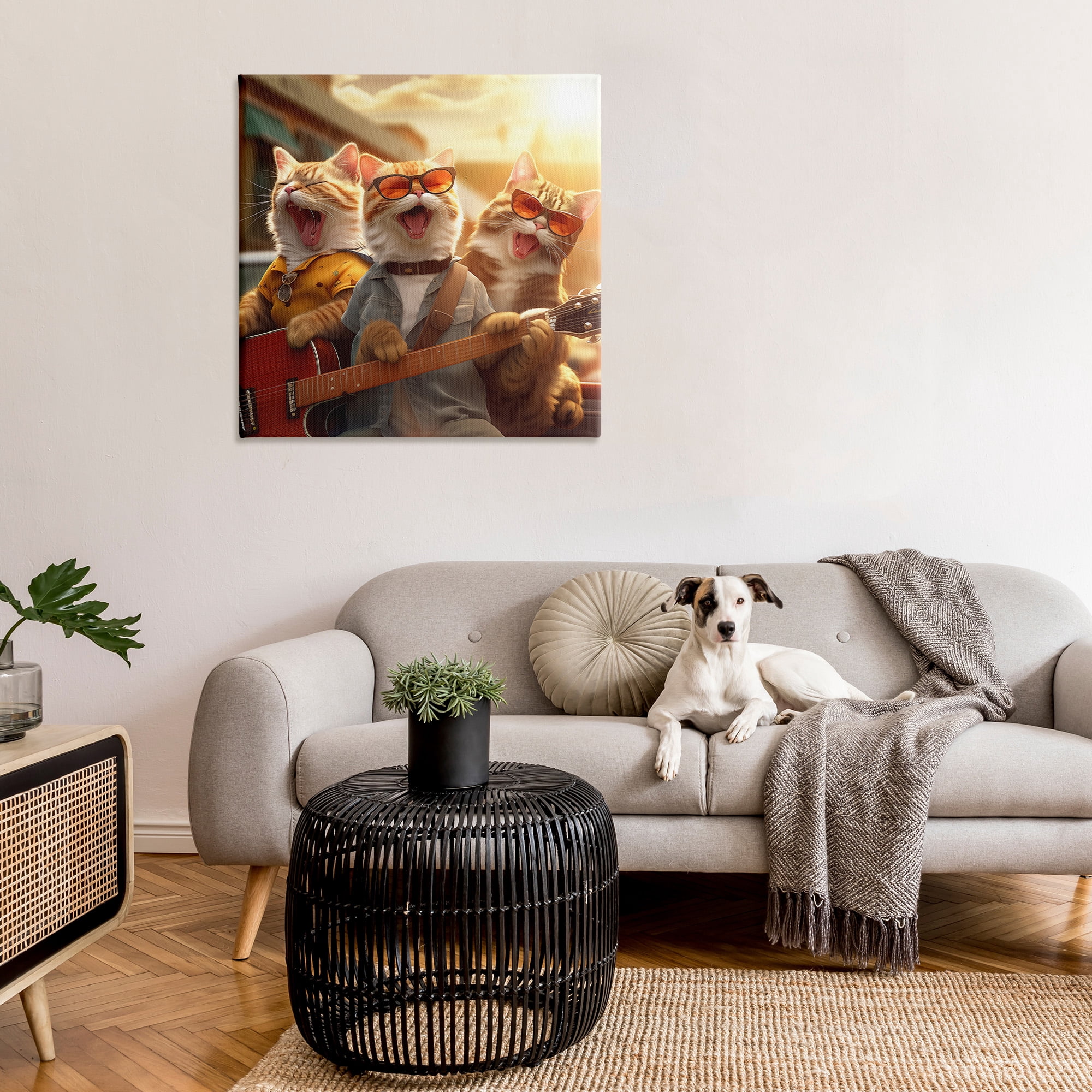 Stupell Industries Singing Guitarist Cats Animals & Insects Painting Gallery Wrapped Canvas Art Print Wall Art, 36 x 36
