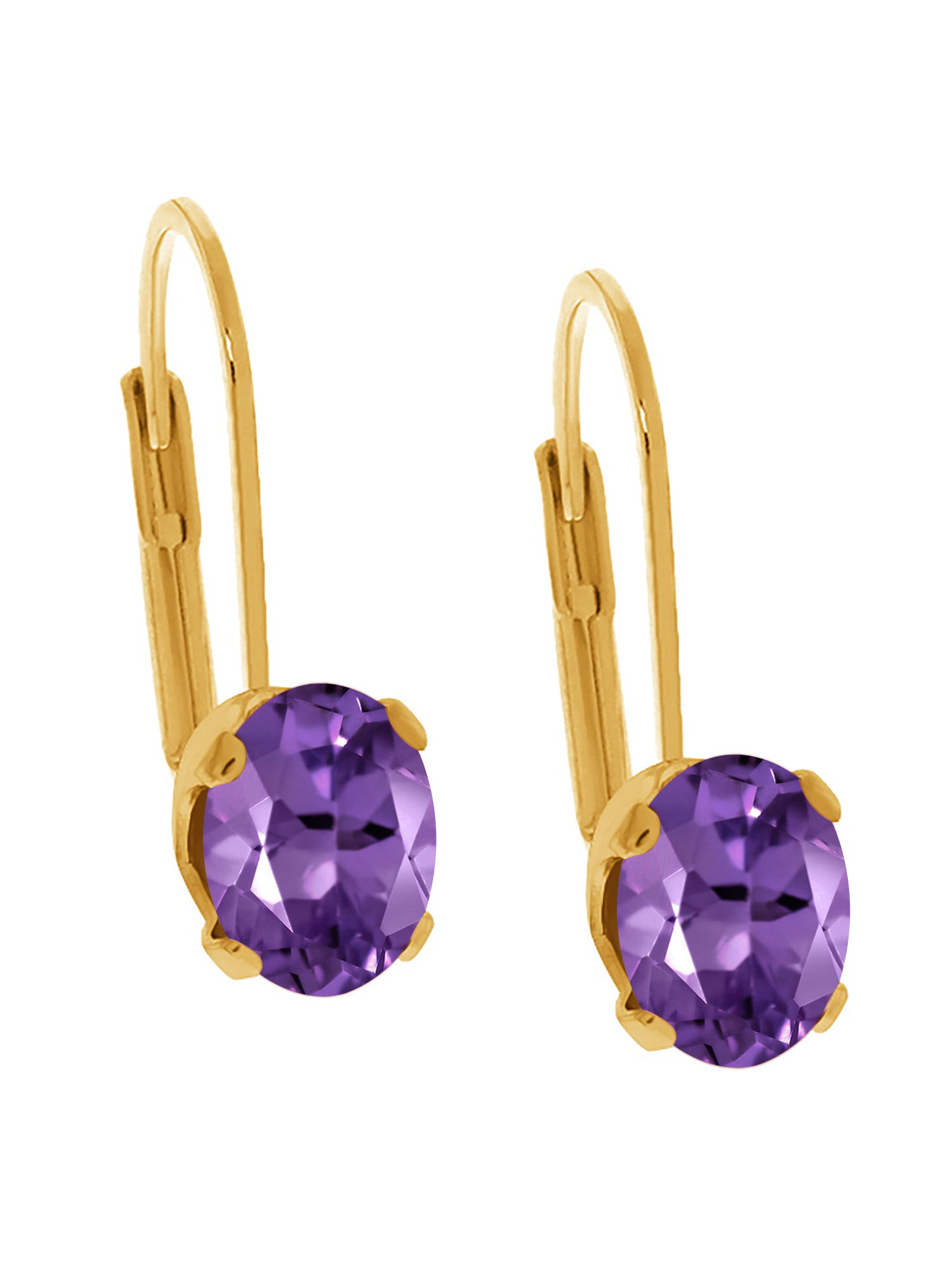 Gem Stone King 1.50 Ct Oval 7x5mm Purple Amethyst 18K Yellow Gold Plated Silver Stud Earrings 