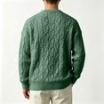 thumbnail image 5 of Leidass Mens Cable Knit Crewneck Sweater Long Sleeve Pullover Ribbed Cuffs Hem Regular Fit Fall Winter Casual Knitwear Green L, 5 of 7
