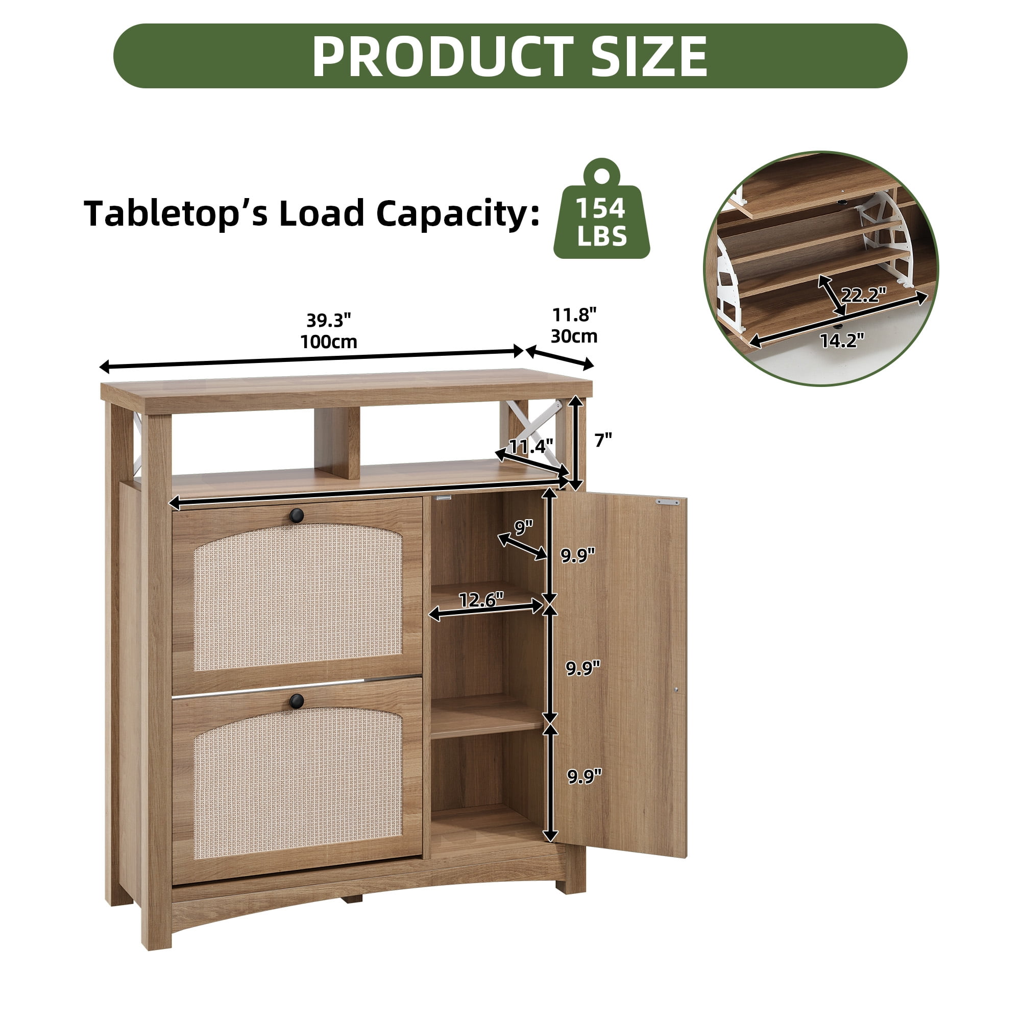 Uforic Shoe Cabinet with 2 Flip Drawers & Door, Farmhouse Shoe Organizer  Rack with Open Shelf, Oak