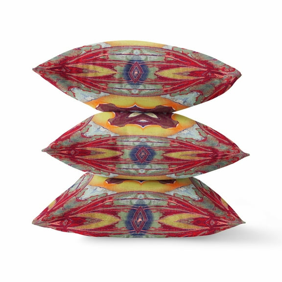 16†Red Yellow Geo Tribal Indoor Outdoor Throw Pillow