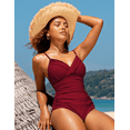 thumbnail image 5 of Hilor Womens One Piece Swimsuits Front Twist V Neck Shirred Bathing Suit Monokini Swimwear, 5 of 8