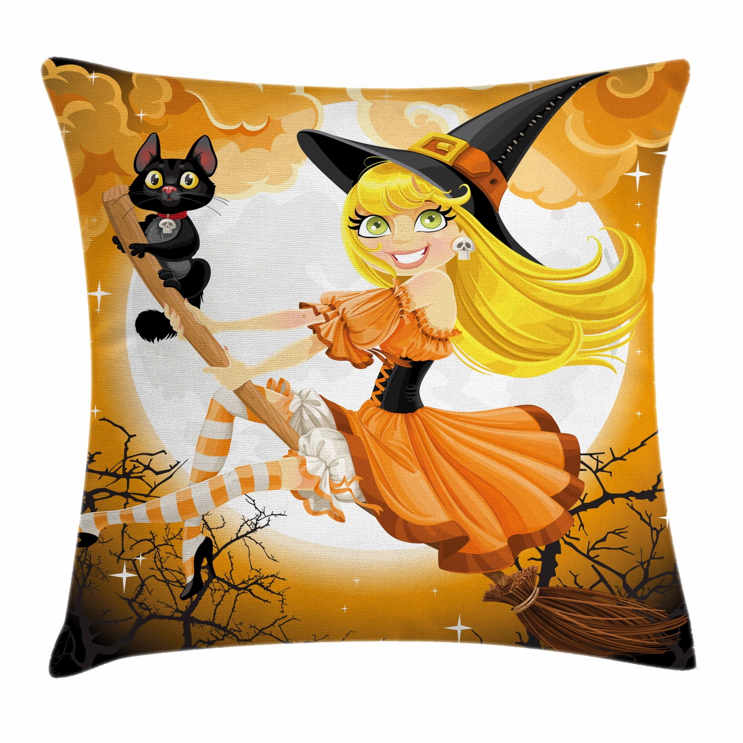 Witch Hat/broom Throw Pillow 2251