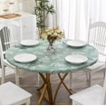 thumbnail image 2 of Round Vinyl Fitted Tablecloth with Flannel Backing Elastic Edge Design Table Cover Waterproof Oil-Proof Plastic Table Cloth Stain-Resistant Wipeable for 45"-52" Round, 2 of 6