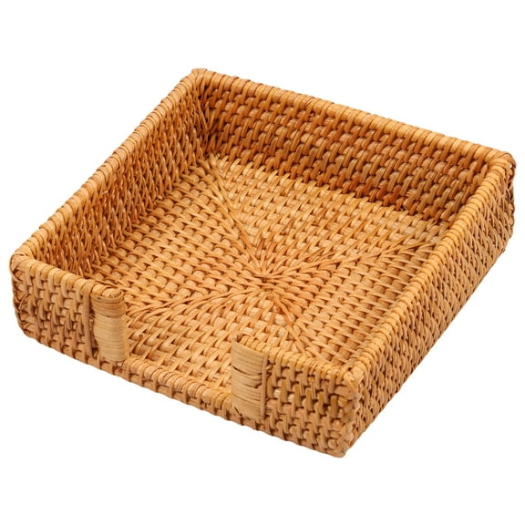 Tzdxfgl Square Rattan Napkin Holder for Table, 7" x 7" x 2", Natural