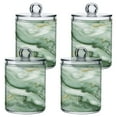 thumbnail image 2 of 2 Pack Soft Green Marble Qtip Holder Dispenser Clear Plastic Storage Apothecary Jars for Cotton Swabs Balls Pads Floss, 2 of 7