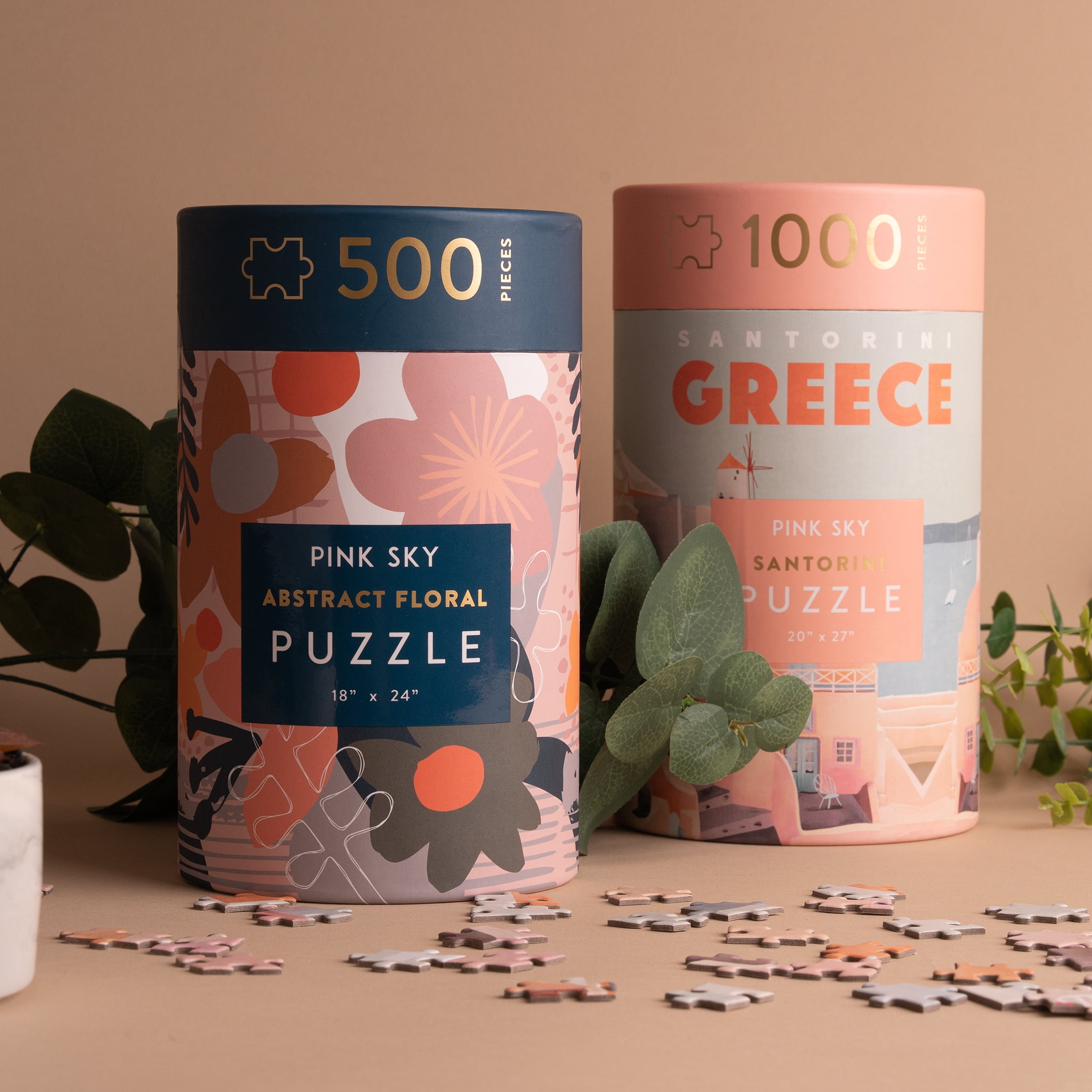 Greece Pink Sky Puzzle 1000 Piece Cylinder Puzzle Tube Gift Jigsaw Puzzle