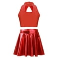 thumbnail image 2 of YIZYIF Kids Girls Cheer Leader Outfit Crop Top with Metallic Ruffled Skirt Modern Jazz Dance Performance Costume Red 10, 2 of 5