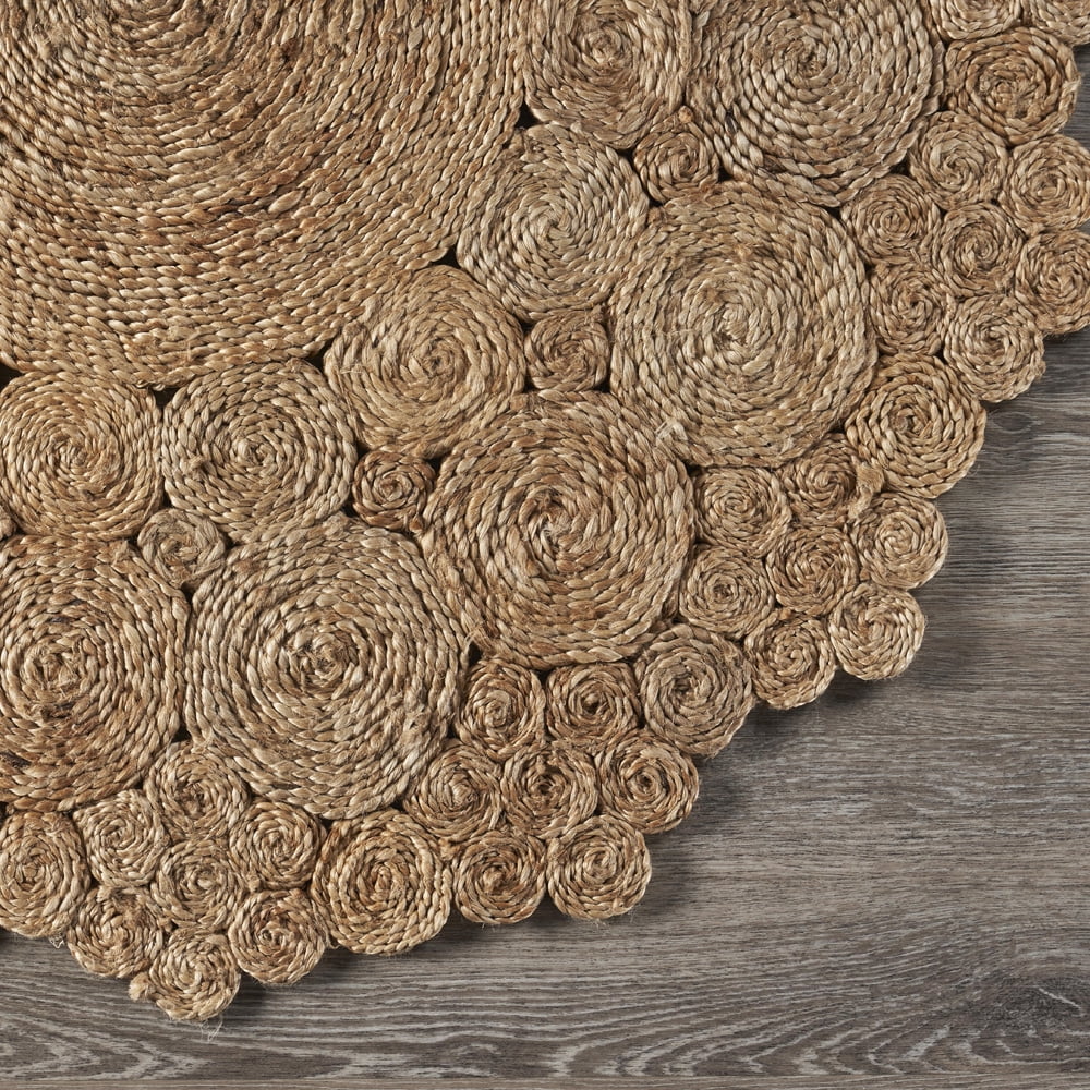 Woven Paths Cora 7'6" Round Brown and Tan Braided Circles Jute Area Rug
