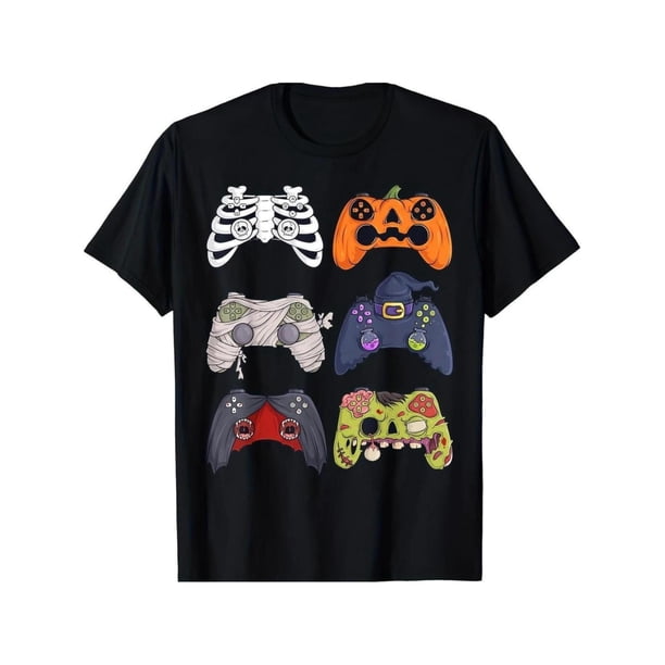 Cotton Short Sleeve Crewneck Breathable Casual Comfy Tees Tops T-Shirts with Halloween Game Controller Skeleton Pumpkin Witch Hat Print For Men Women