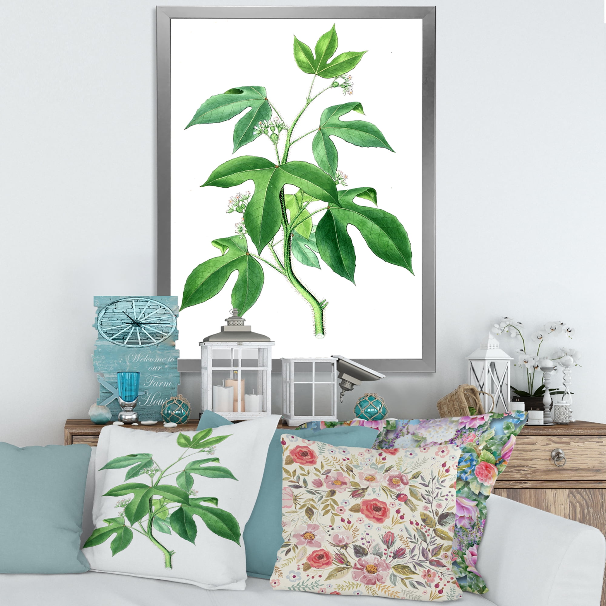 Designart 'Ancient Green Leaves Plants V' Traditional Framed Art Print