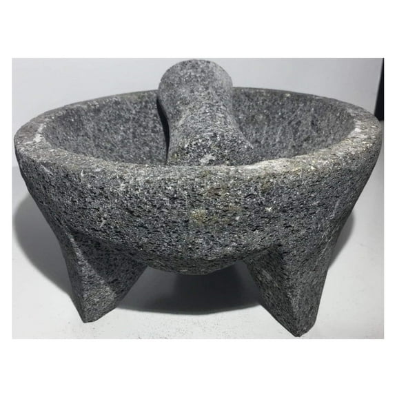 Made in Mexico Genuine Mexican Manual Guacamole Maker Volcanic Lava Rock Stone Molcajete/Tejolote Mortar and Pestle Spices Grains 6" Large