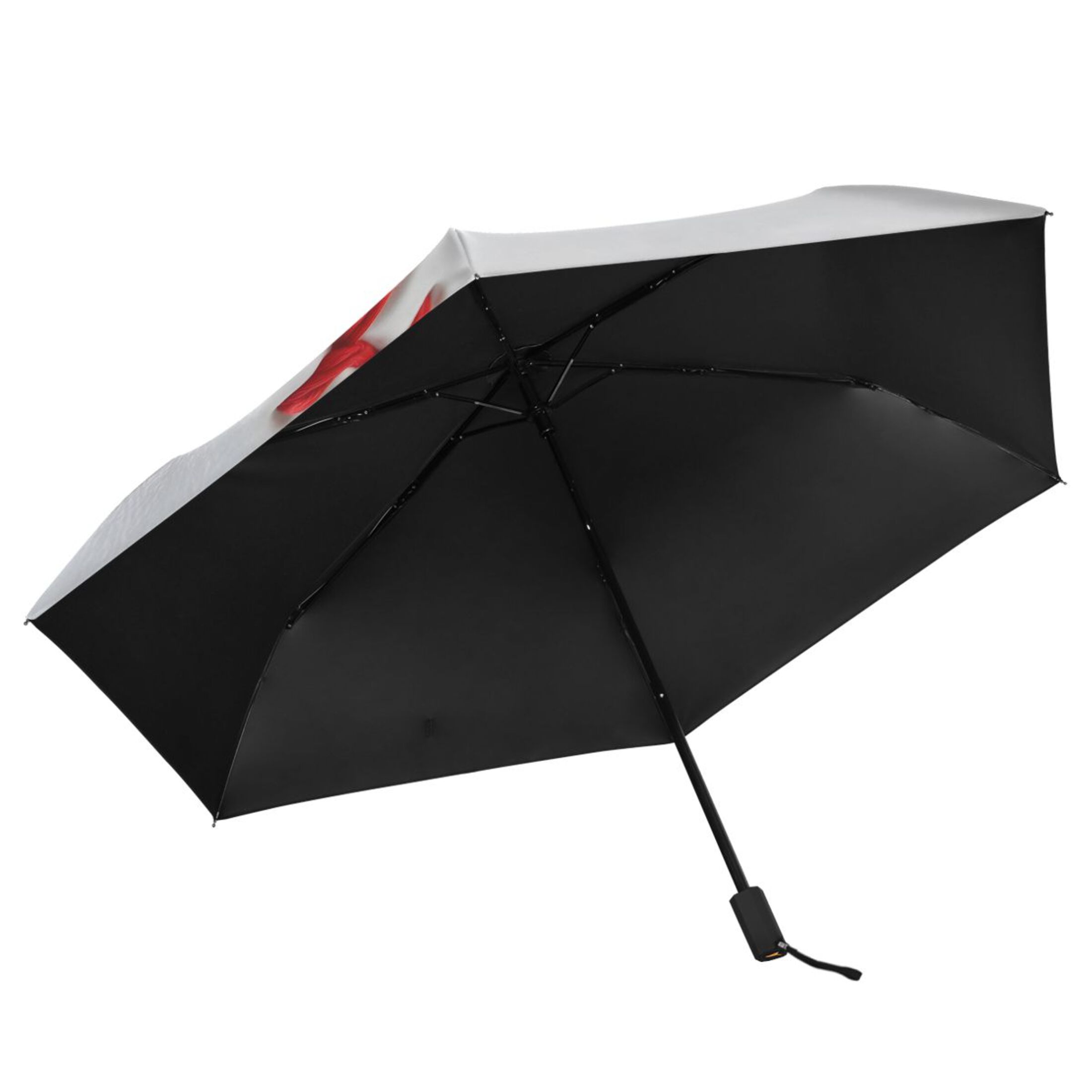 White Baseball Close Up All Weather Umbrella Triple Folding Parasol 6 Ribs UV Protection Portable