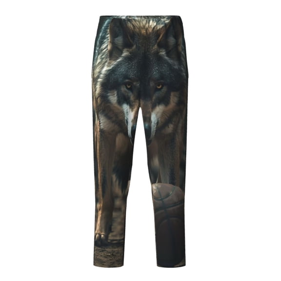 Xecao Wolf With Basketball Print Teenagers' Pajama Pants Long Sleep Pants Soft Elastic Waist Pajama Bottoms Elastic waist with 2 Pockets 5-16 Years-XS(5-6)