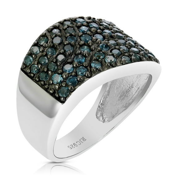 Vir Jewels 1.10 CTTW Blue Diamond Ring .925 Sterling Silver with Rhodium Plating Size 7 Female Adult