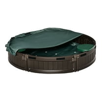 Kids Sandbox with Cover - Outdoor Round Sand Pit with Seats - Easy Assembly Children's Garden Sandbox for Backyard Play - Brown, 45.75" Dia x 8.75" H Brown   HDPE