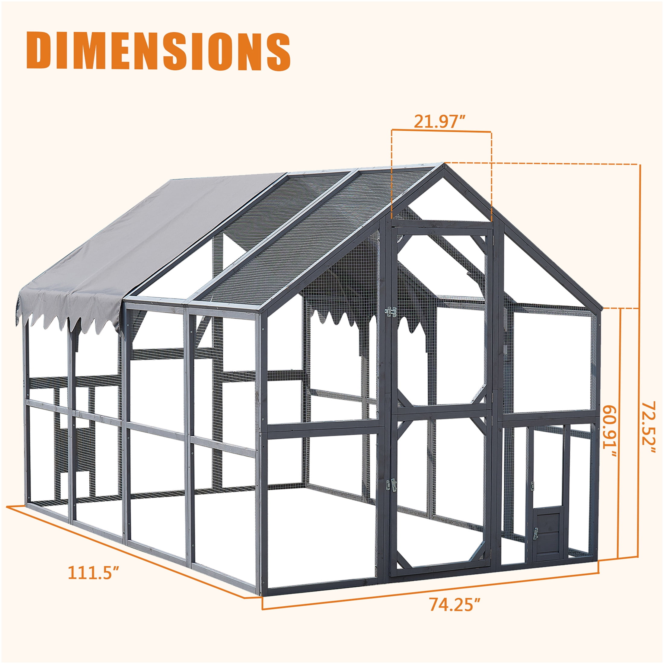 JERFIT Large Outdoor Cat Enclosure with Waterproof Cover, 110" Wooden Chicken Coop & Catio Playpen for Indoor Outdoor Cats, Kittens, Small Animals