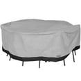 thumbnail image 1 of Housse pour Mobilier d'Extérieur NEH, Ensemble Table et Chaise de Patio Rond - 76 Pouces de Diamètre x 29 Pouces de Hauteur - Matériau Respirant, Protection contre les Rayons du Soleil et Housse de Rangement Résistante aux Intempéries - Gris avec Ourlet Noir, 1 of 5