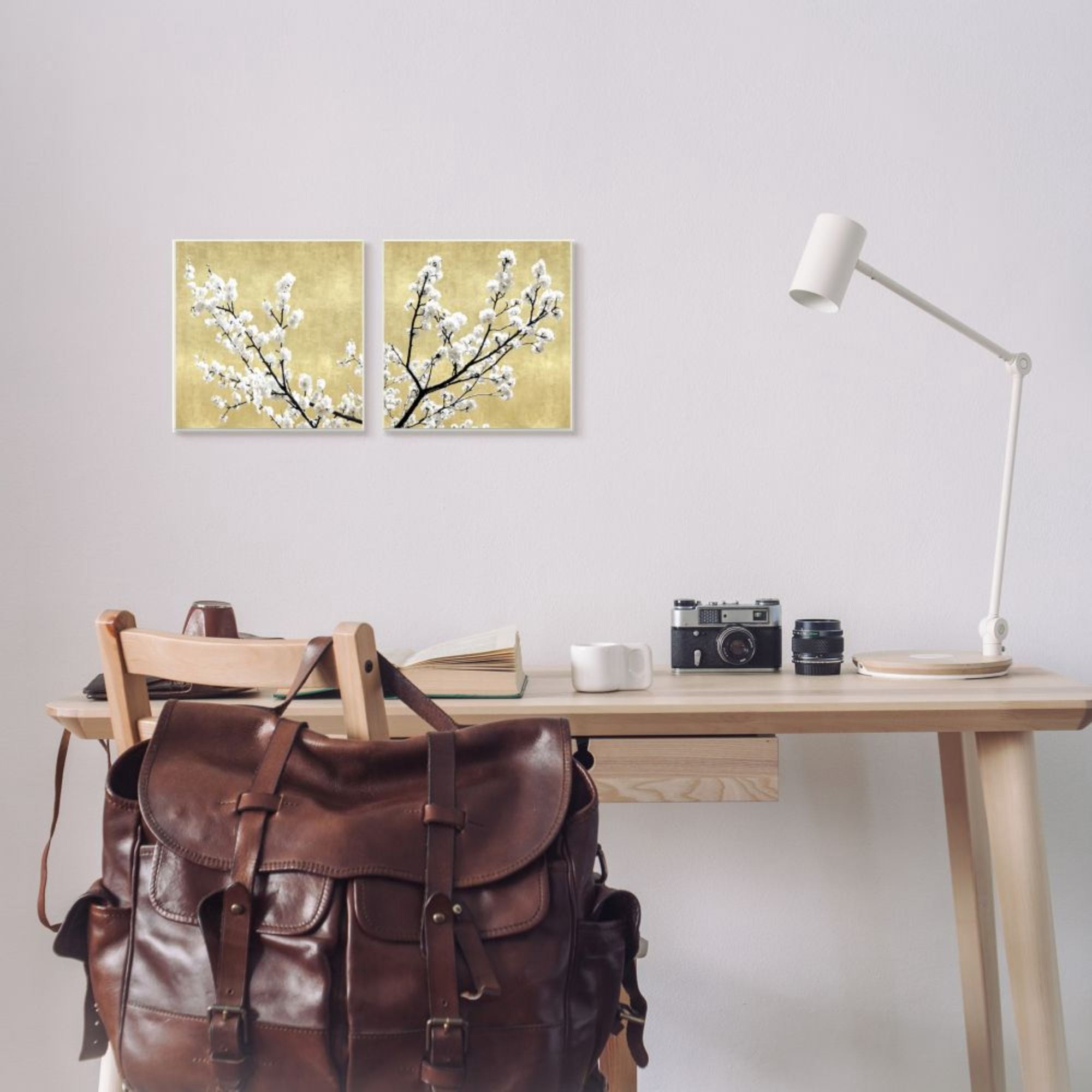 Stupell Industries White Cherry Blossom Branches over Neutral Tan Design by Kate Bennett